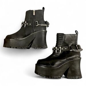 Killstar Rise Up Platform Ankle Boots with Chain Detail